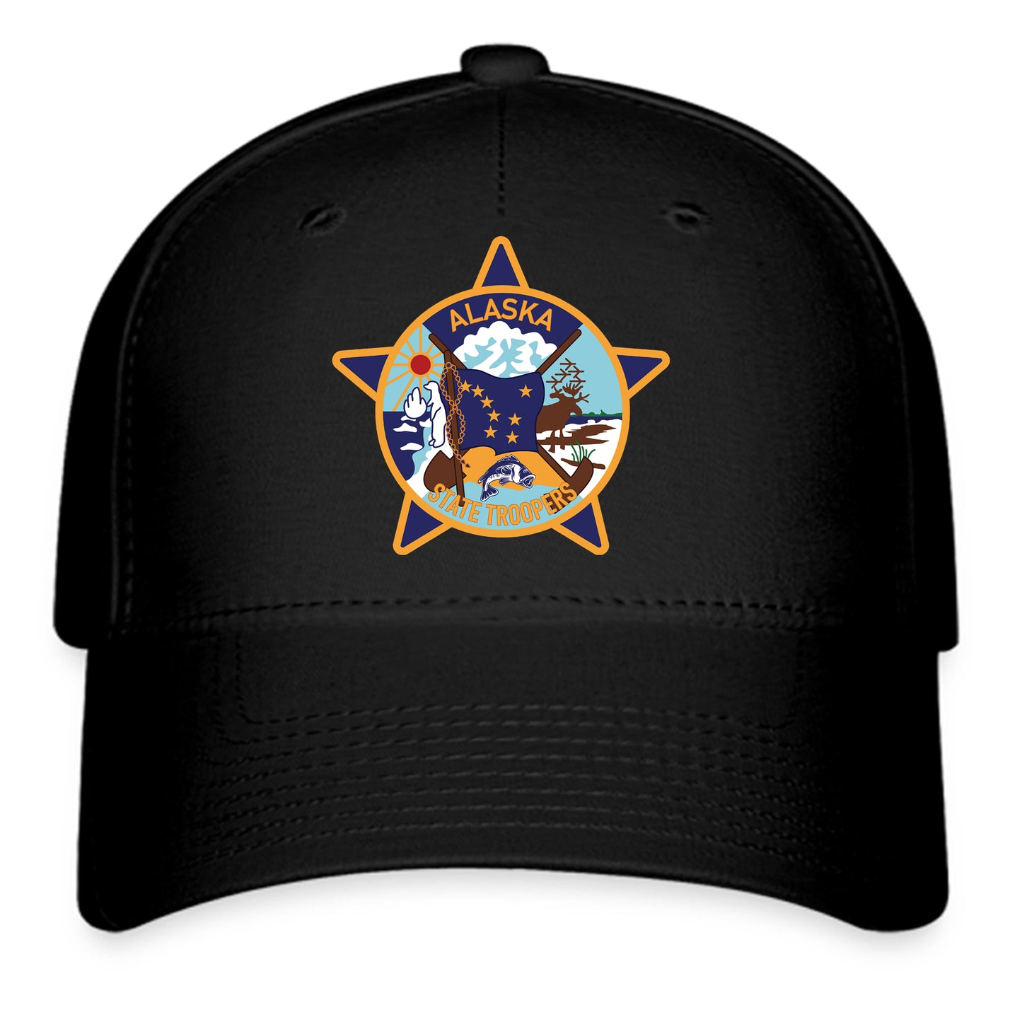 Alaska State Trooper Logo Symbol Black Baseball Cap Hat Size Adult S/M and L/XL