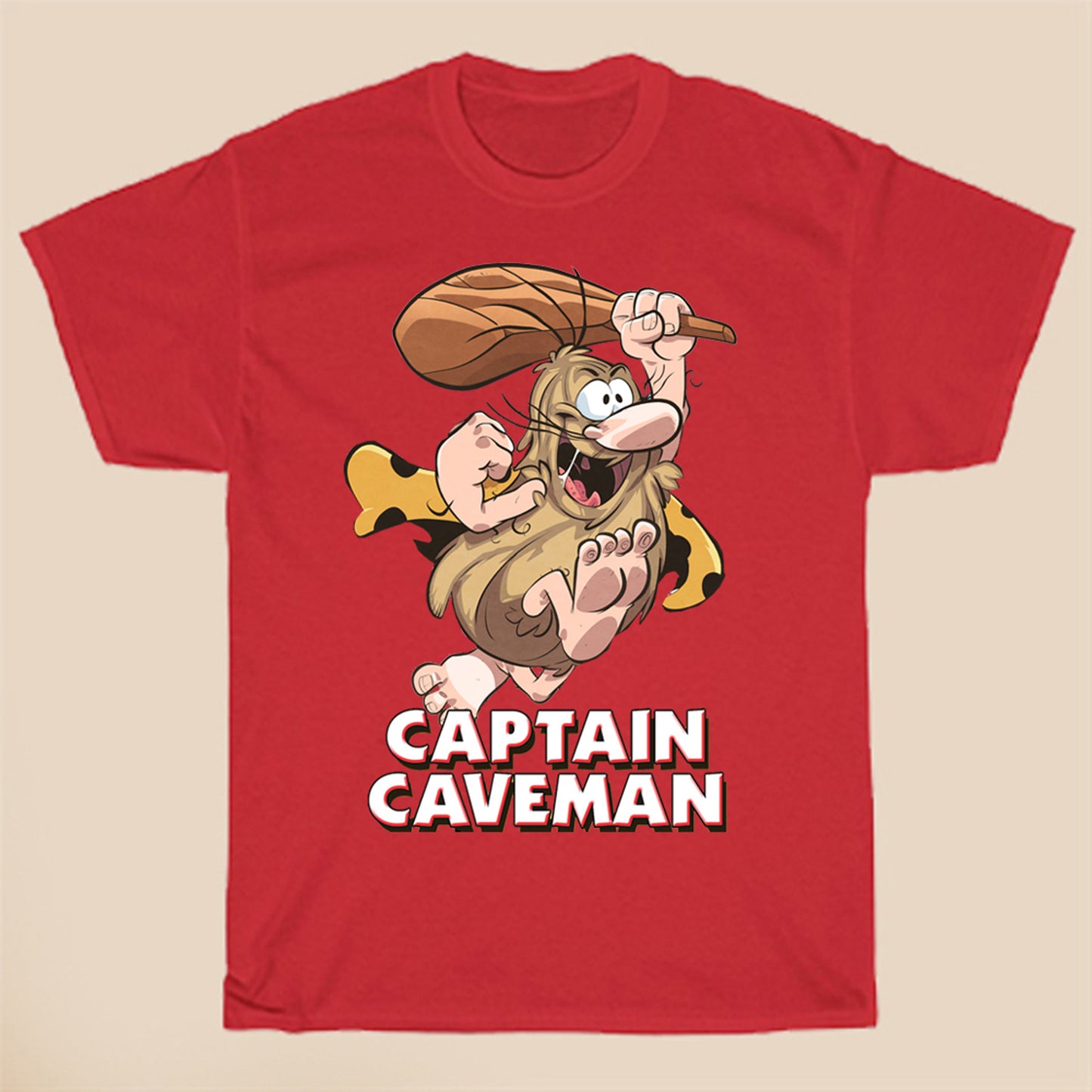 Captain Caveman American Animated Mystery Comedy Series Logo Symbol Red T-Shirt Size S to 3XL