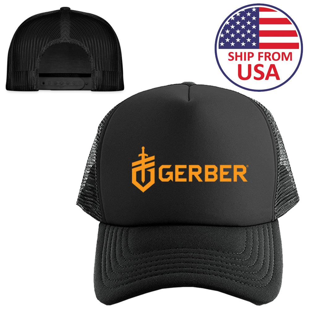 Gerber Gear Knife Logo Symbol Black Trucker Hat Cap