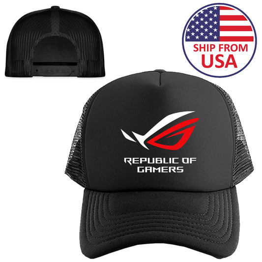 ASUS ROG Republic of Gamers Gaming Logo Symbol Black Trucker Hat Cap