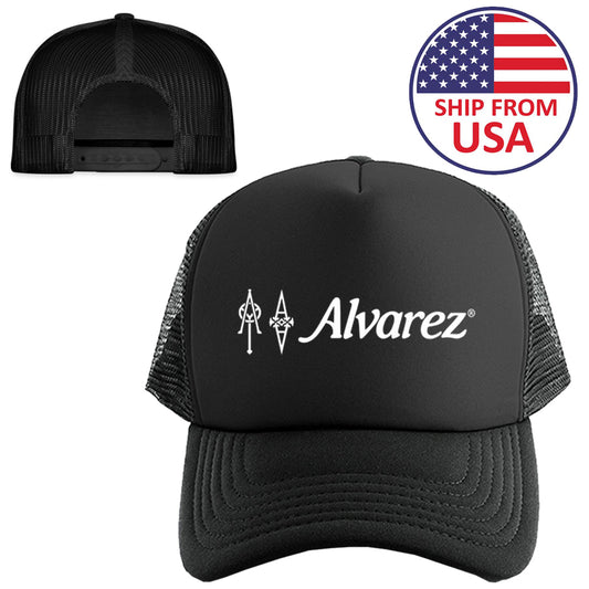 Alvarez Guitar Bass Music Logo Symbol Black Trucker Hat Cap