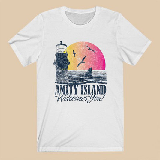 Amity Island Welcomes You Logo Symbol White T-Shirt Size S to 3XL