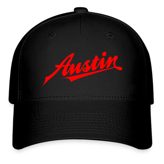 Austin Retro Classic Car Red Logo Symbol Black Baseball Cap Hat Size Adult S/M and L/XL