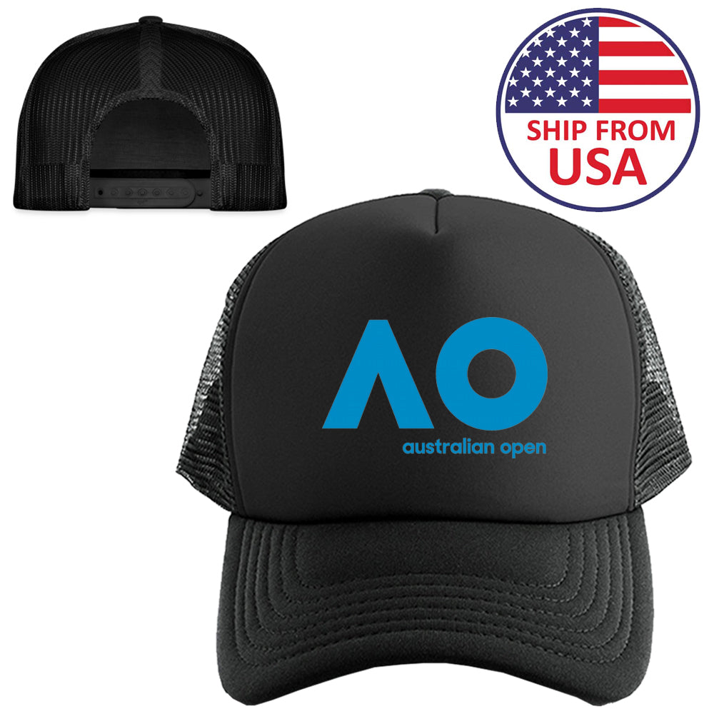 Australian Open AO Tennis Logo Symbol Black Trucker Hat Cap