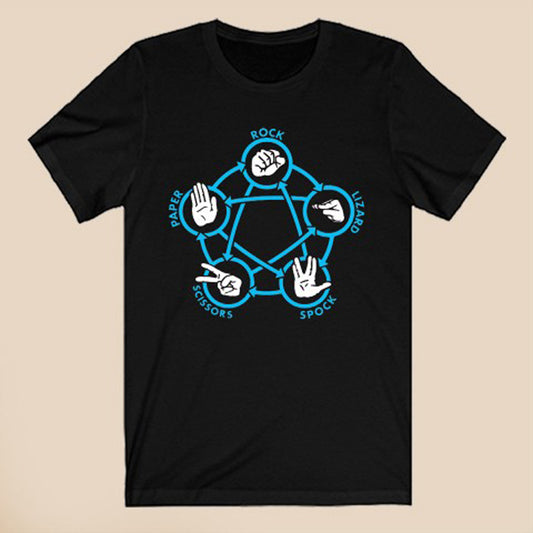 The Big Bang Theory Rock Paper Scissors Lizard Spock Game Logo Symbol Black T-Shirt Size S to 3XL