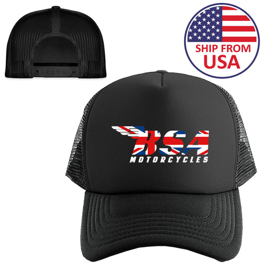 BSA Union Jack Classic Motorcycles Logo Symbol Black Trucker Hat Cap