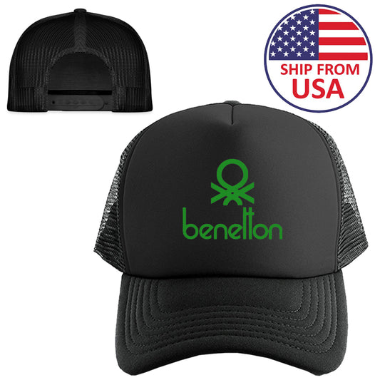 Benetton Racing Green Logo Symbol Black Trucker Hat Cap