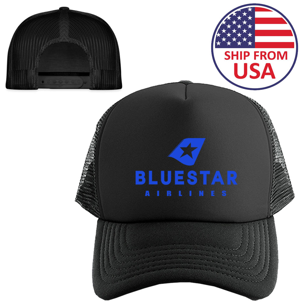 BlueStar Airlines Logo Symbol Black Trucker Hat Cap