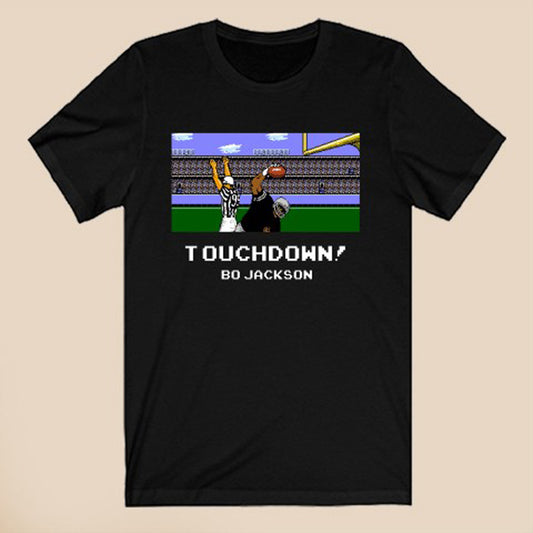 Bo Jackson Touchdown Knows Logo Symbol Black T-Shirt Size S to 3XL