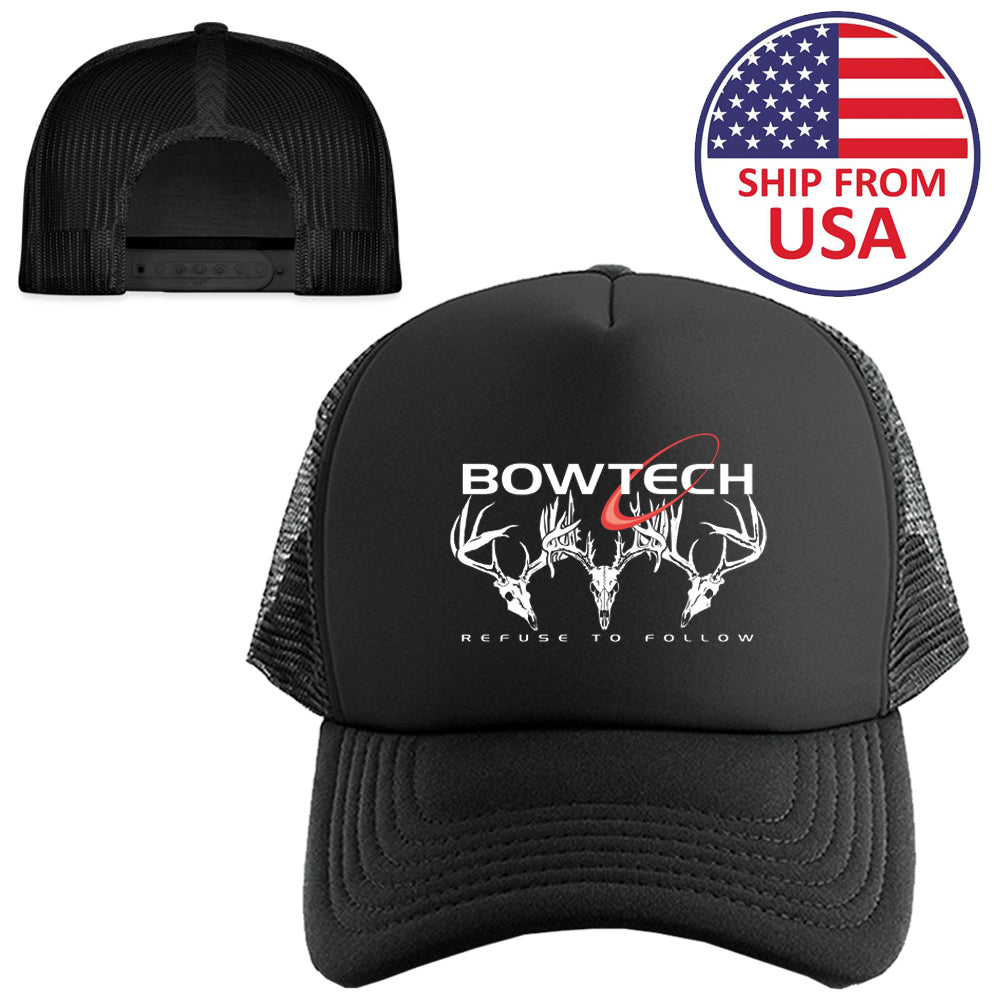 Bowtech Refuse To Follow Logo Symbol Black Trucker Hat Cap