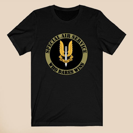 British SAS Special Air Service Logo Symbol Black T-Shirt Size S to 3XL