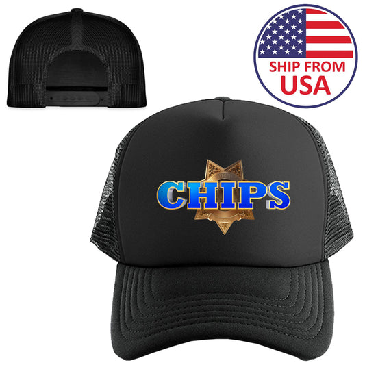 CHIPS Police Movie Badge Logo Symbol Black Trucker Hat Cap