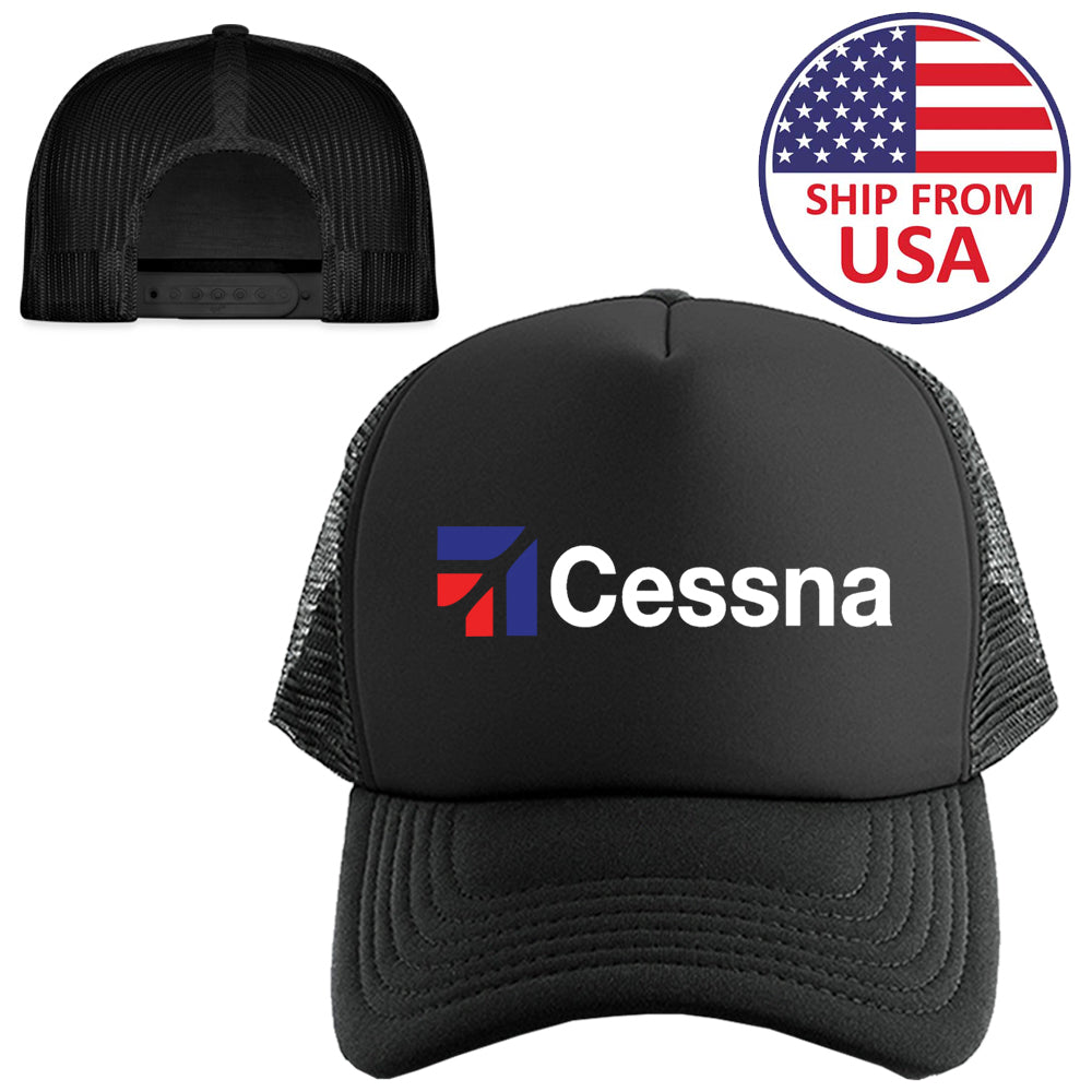 Cessna American of General Aviation Aircraft Logo Symbol Black Trucker Hat Cap