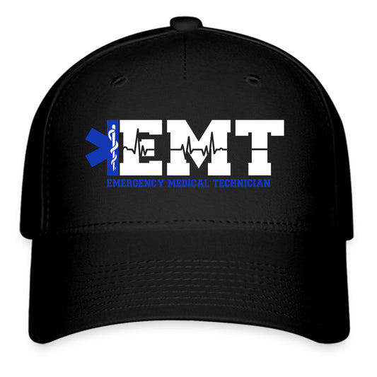 EMT Emergency Medical Technician Nurse Paramedic Logo Symbol Black Baseball Cap Hat Size Adult S/M and L/XL