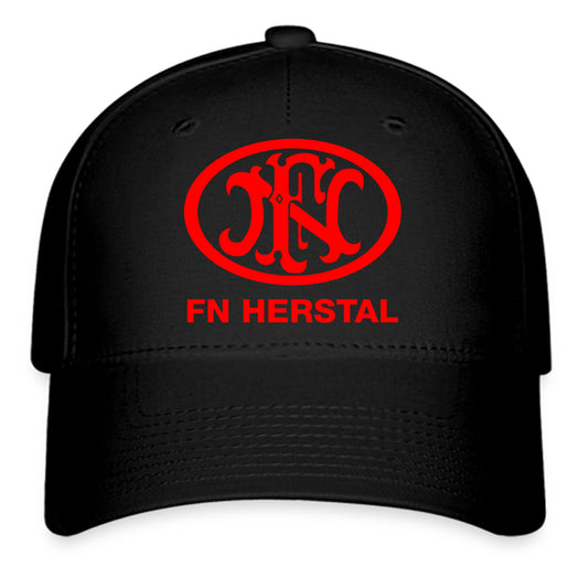 FN Herstal Firearms Guns Red Logo Symbol Black Baseball Cap Hat Size Adult S/M and L/XL