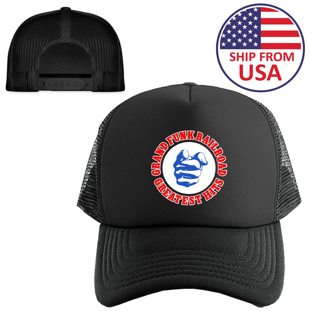 GRAND FUNK Railroad an American rock band Logo Symbol Black Trucker Hat Cap