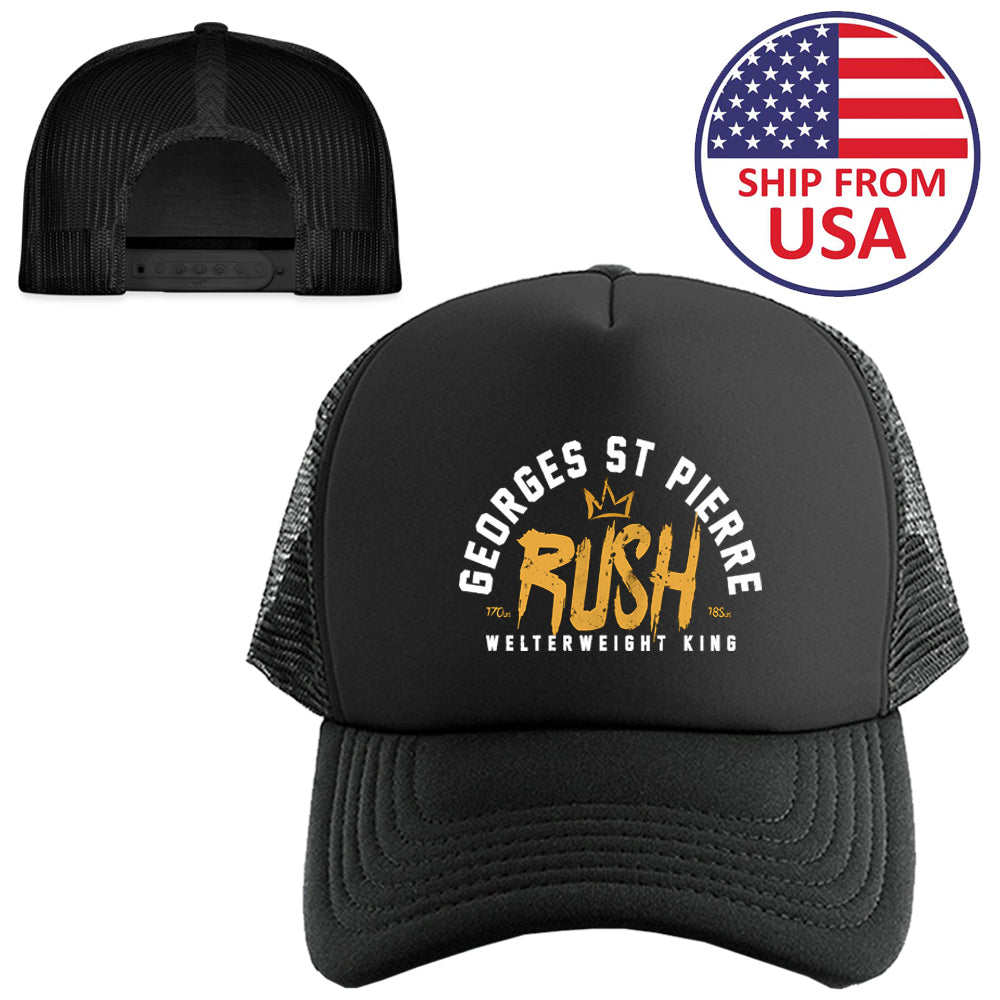 Georges St Pierre "The Rush" MMA Fighter Legend Logo Symbol Black Trucker Hat Cap