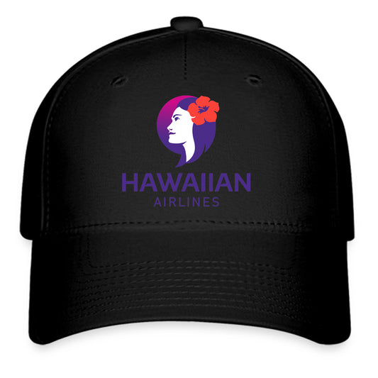 Hawaiian Airlines Logo Symbol Black Baseball Cap Hat Size Adult S/M and L/XL