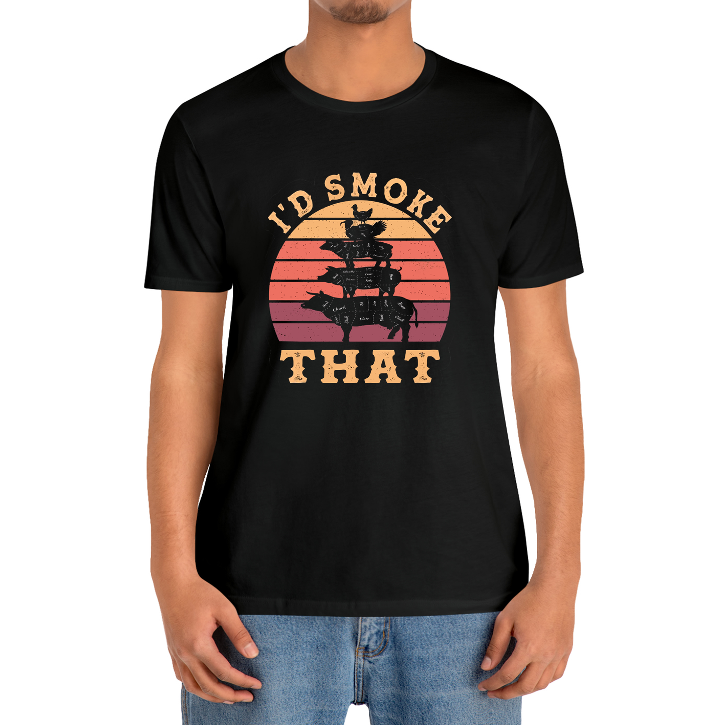 I’d Smoke That Funny BBQ Classic Slogan T-Shirt Size S to 3XL