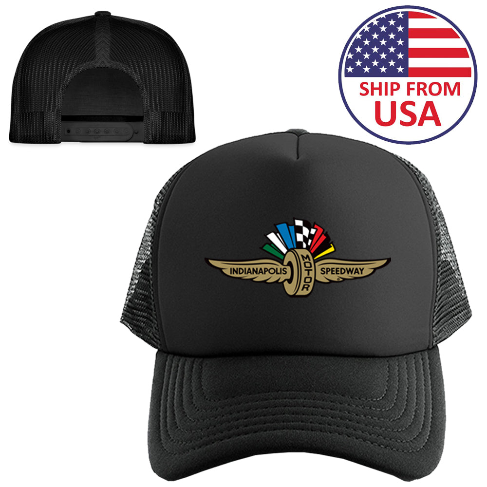 Indianapolis Motor Speedway Racing Circuit Logo Symbol Black Trucker Hat Cap