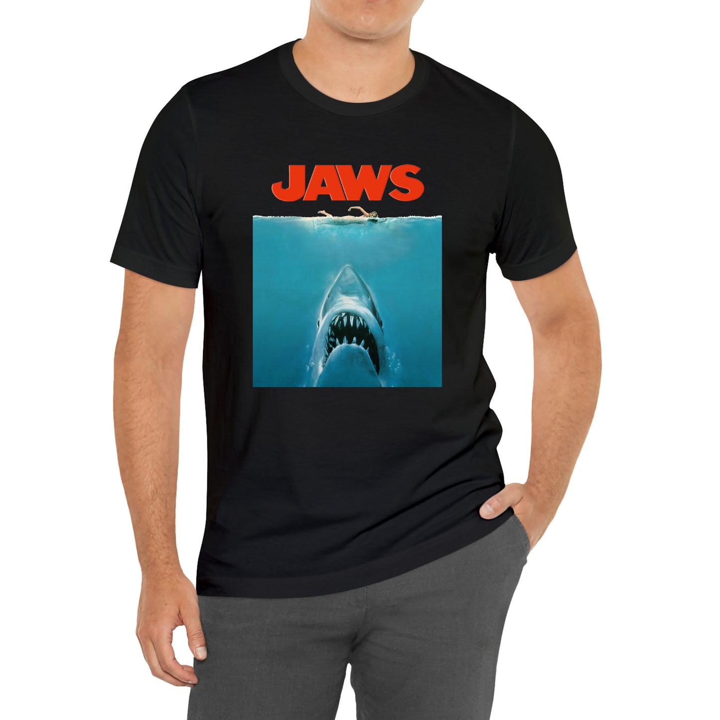 JAWS 80's 90's Movie Shark Beach Black T-Shirt Size S to 3XL