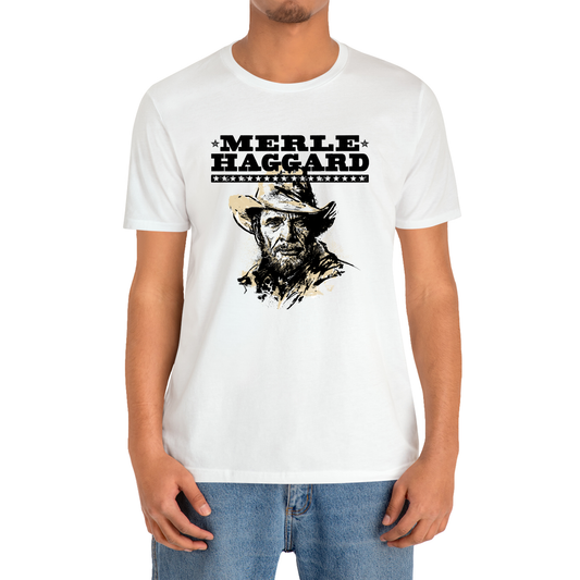 Merle Haggard Tour Logo Country Music Legend White T-Shirt Size S to 3XL