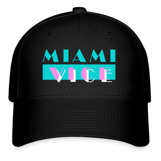 Miami Vice Don Johnson 90's TV Show Logo Symbol Black Baseball Cap Hat Size Adult S/M and L/XL