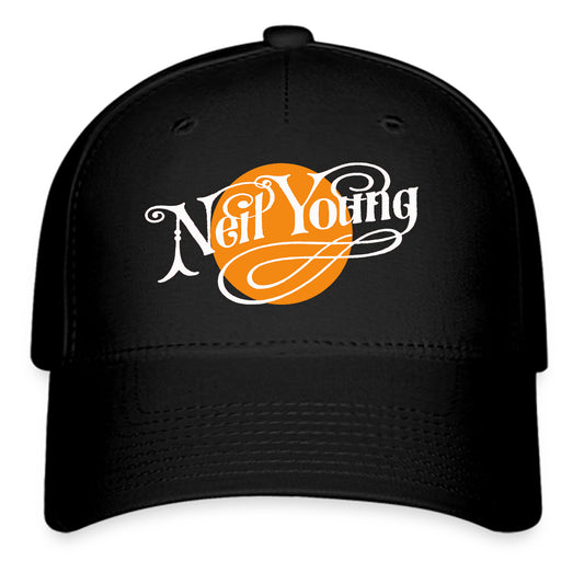 Neil Young Singer and Song Writer Logo Symbol Black Baseball Cap Hat Size Adult S/M and L/XL