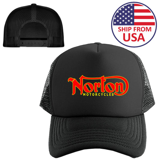 Norton Classic British Motorcycle Manufacturer Logo Symbol Black Trucker Hat Cap