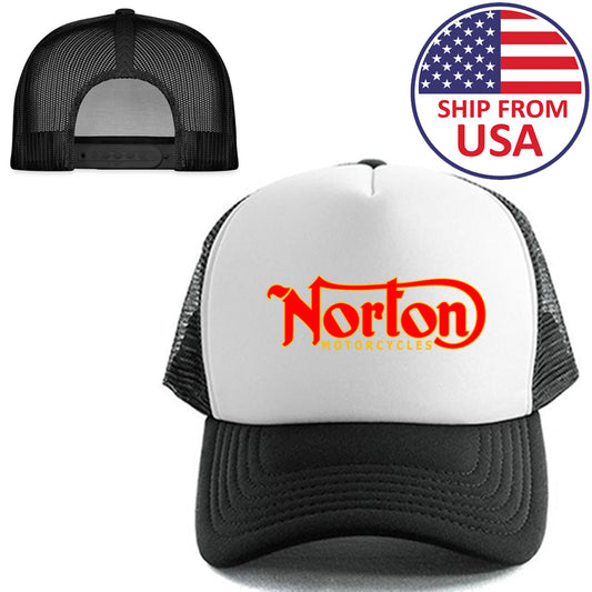 Norton Classic British Motorcycle Manufacturer Logo Symbol White Trucker Hat Cap