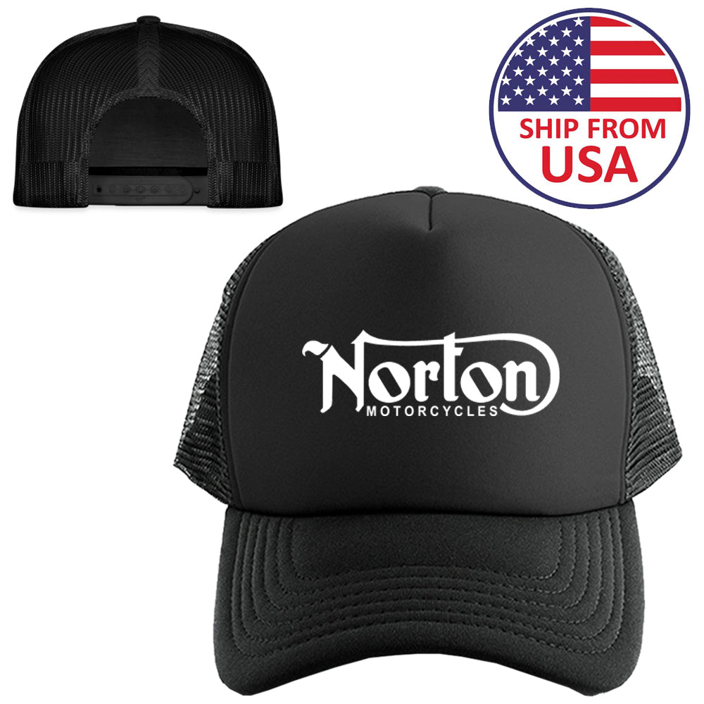 Norton British Motorcycle Manufacturer Logo Symbol Black Trucker Hat Cap