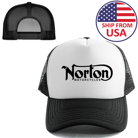 Norton British Motorcycle Manufacturer Logo Symbol White Trucker Hat Cap