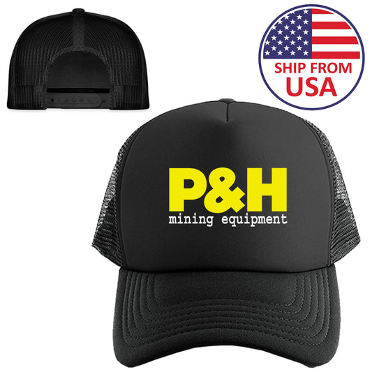 P & D Mining Equipment Logo Symbol Black Trucker Hat Cap