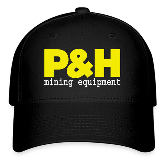 P&H Mining Equipment Logo Symbol Black Baseball Cap Hat Size Adult S/M and L/XL