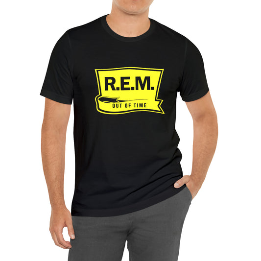 R.E.M.  American Alternative Rock Band Out of Time Logo Symbol Black T-Shirt Size S to 3XL