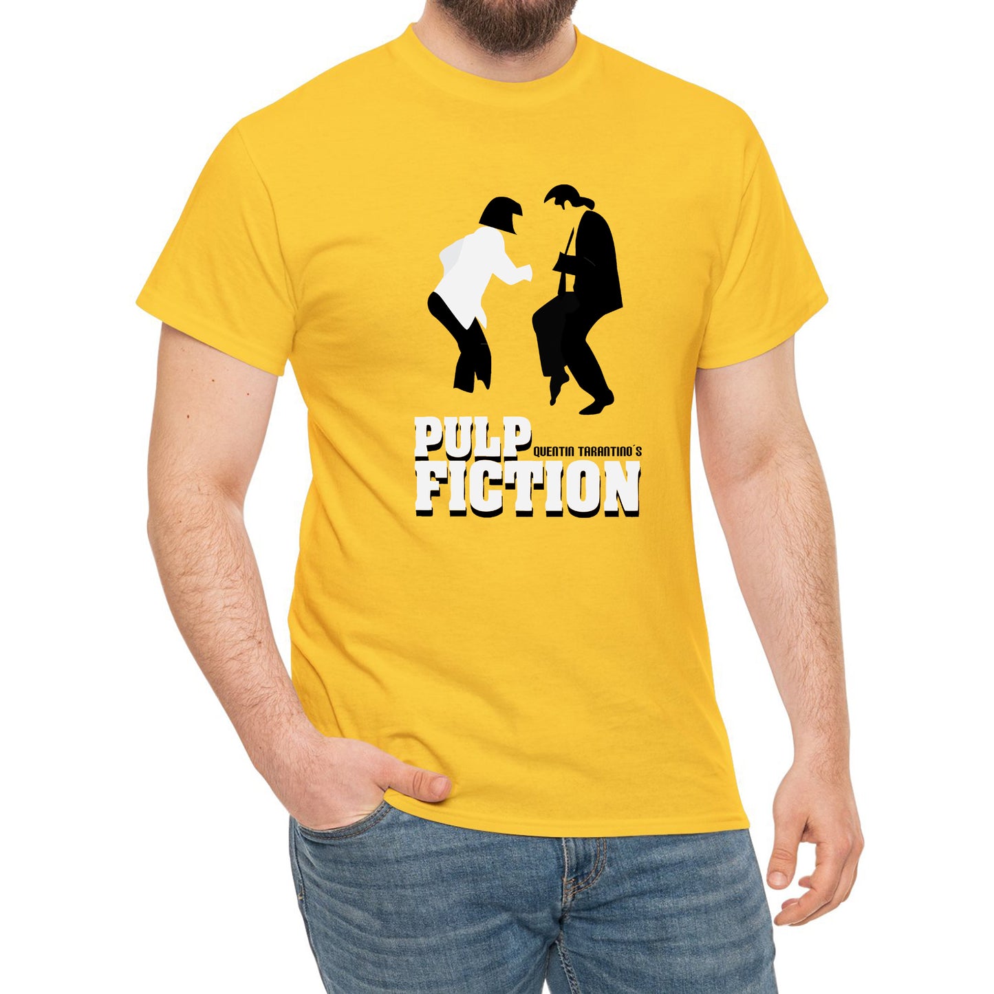 Rendering of Pulp Fiction Movie Yellow T-Shirt Size S to 3XL