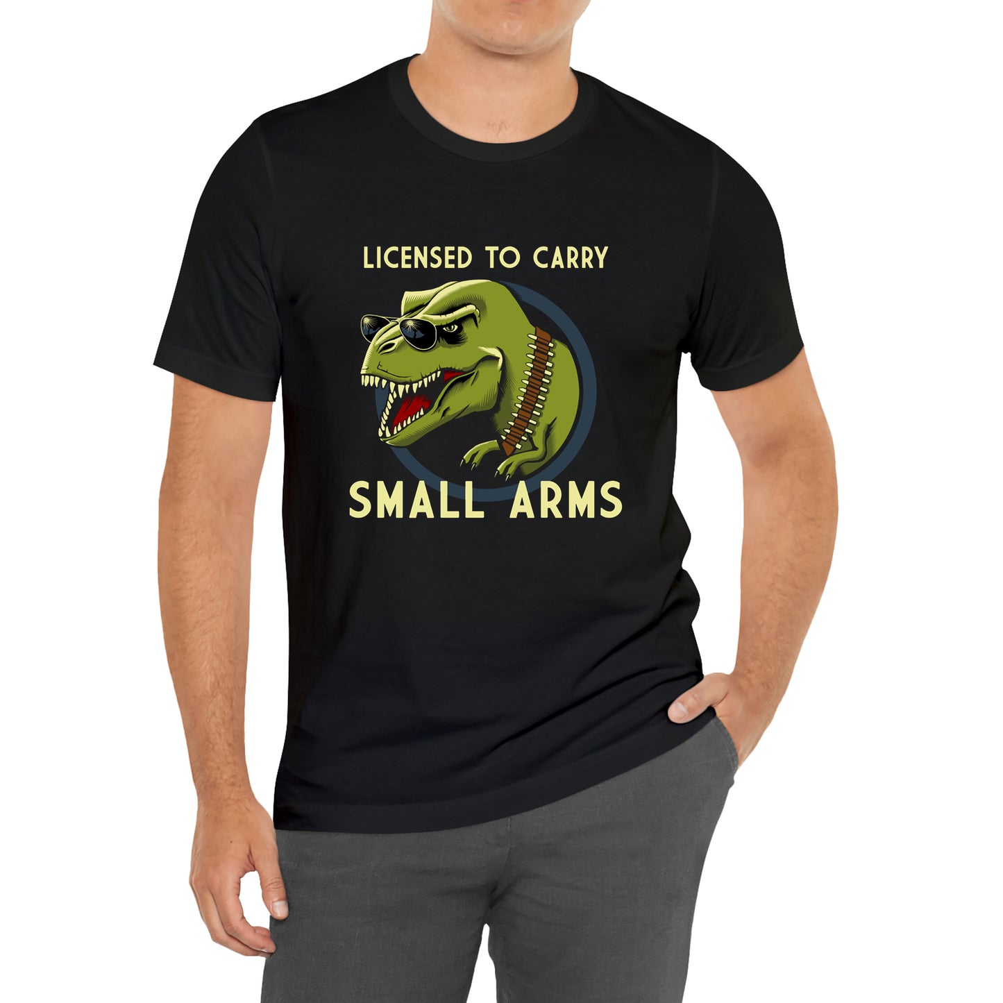 SMALL ARMS Licensed To Carry Dinosaur Logo Black T-Shirt Size S to 3XL