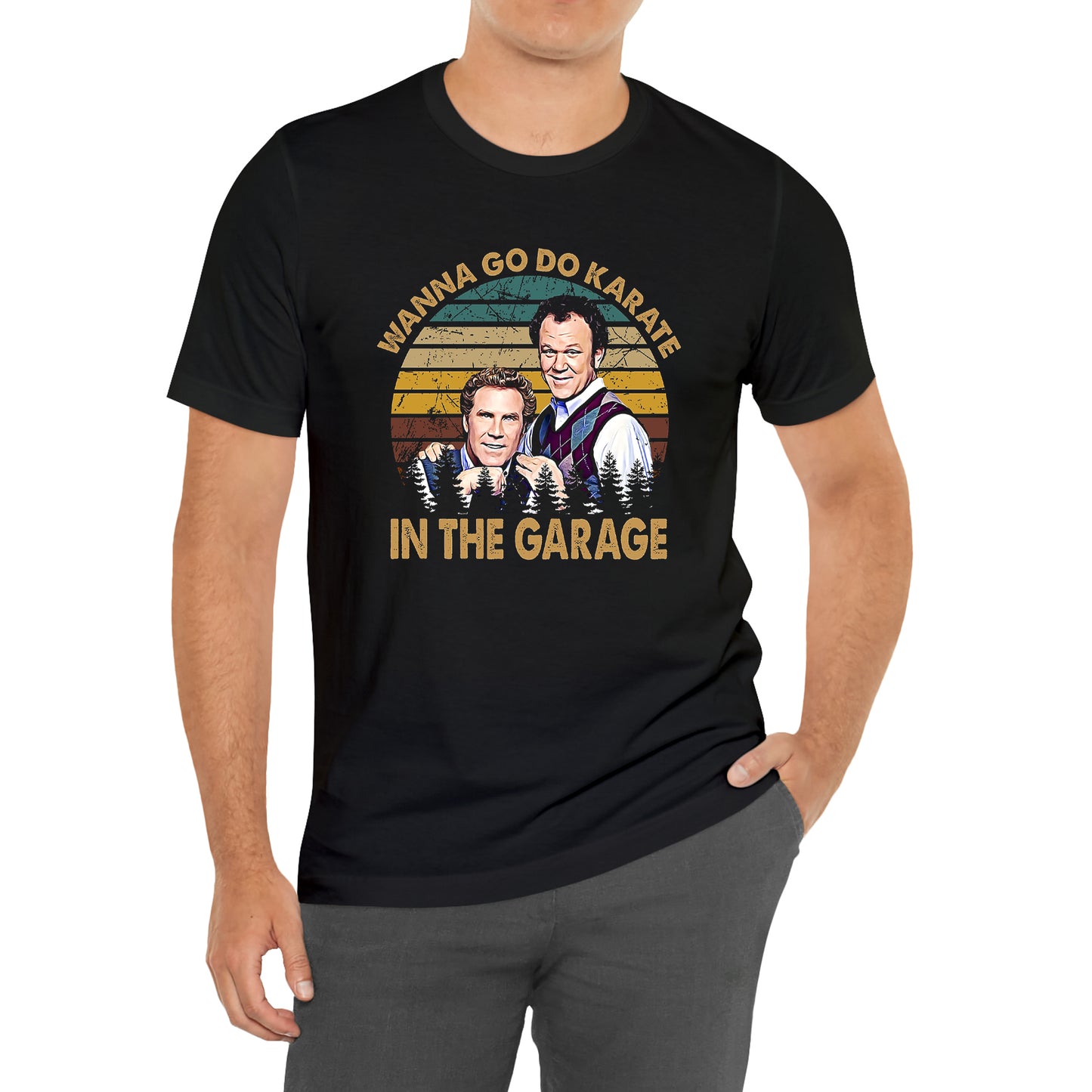 Step Brothers Movie Wanna Do Karate in The Garage Slogan Black T-Shirt Size S to 3XL